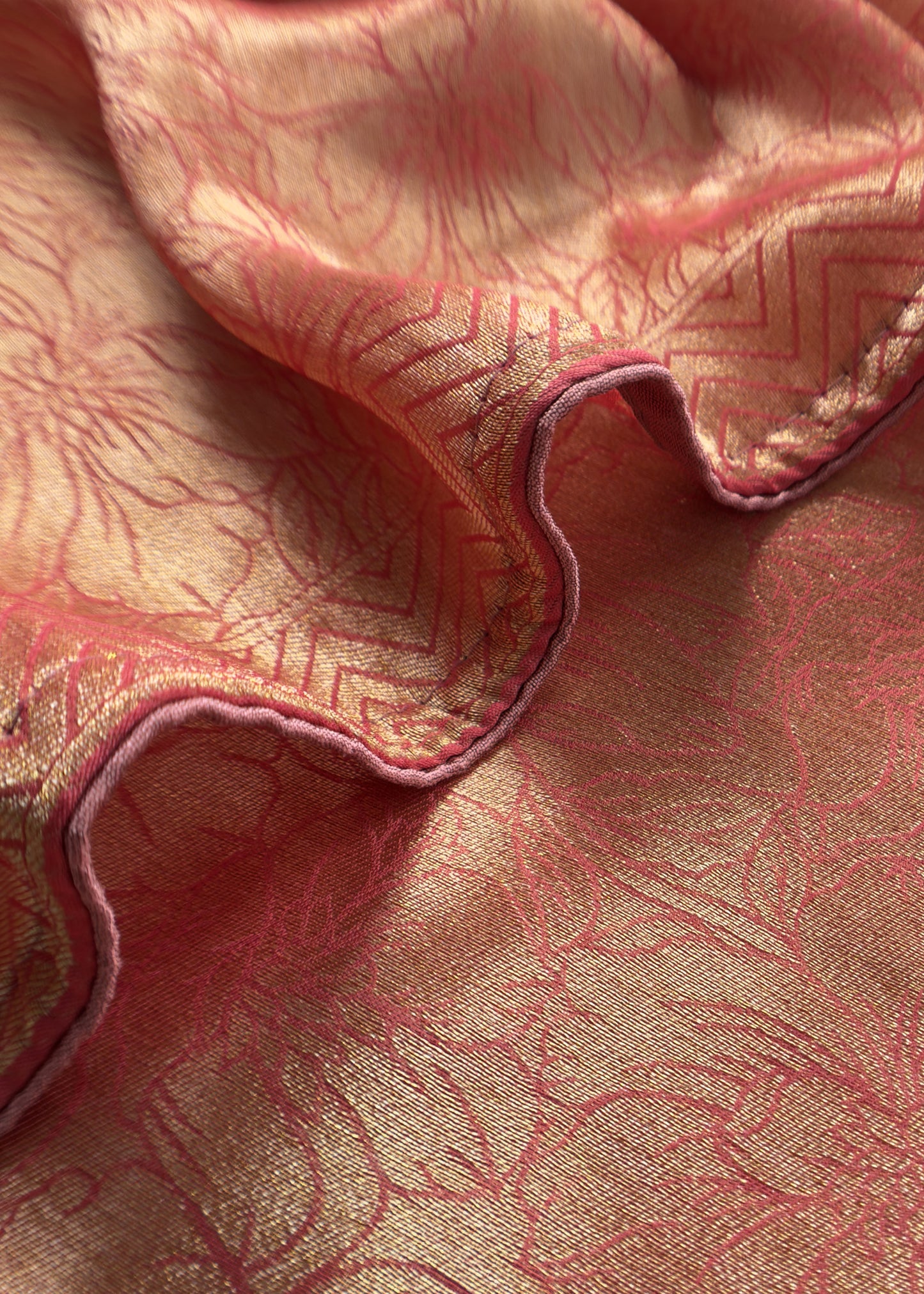 Peaches Pink Tissue Brocade Silk Unstitched Suit With Zari Weaving