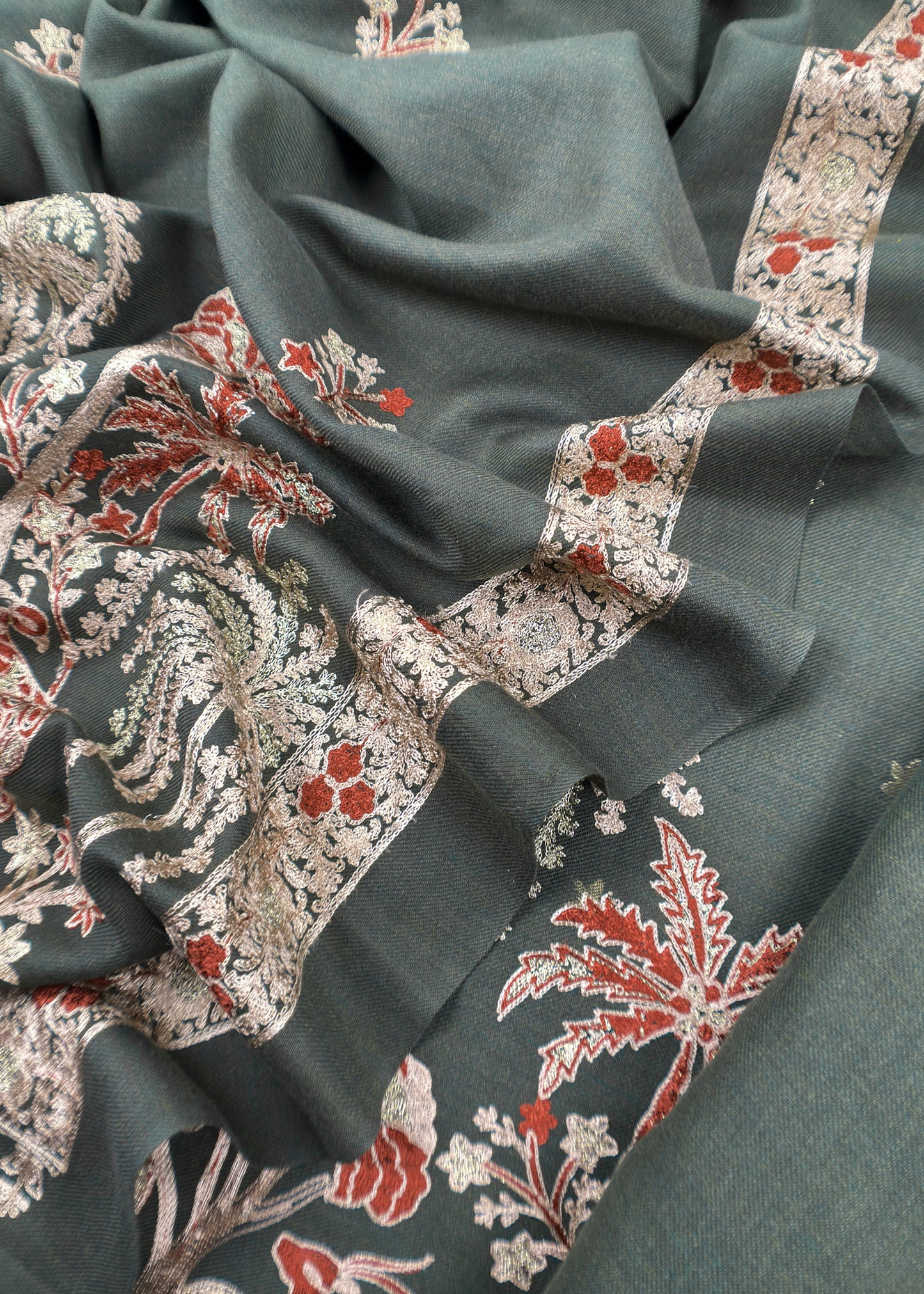 Bottle Green Pure Merino Wool Unstitched Suit With Aari Embroidery