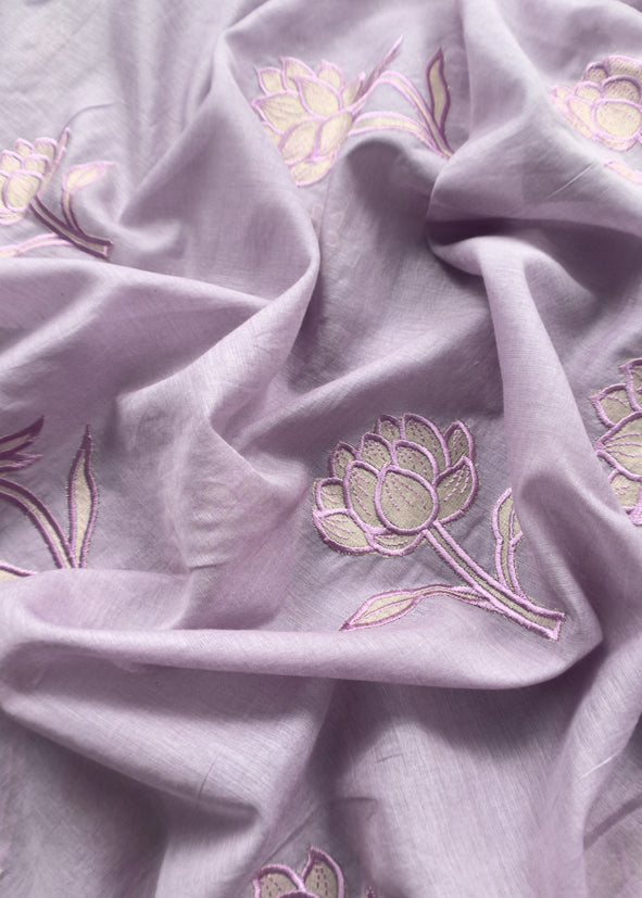 Purple Mul Cotton Suit With Lotus Appliqué Work