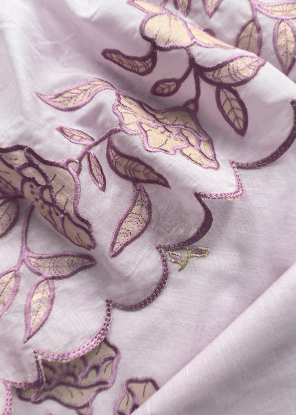 Pastel Purple Mul Cotton Suit With Lotus Appliqué Work