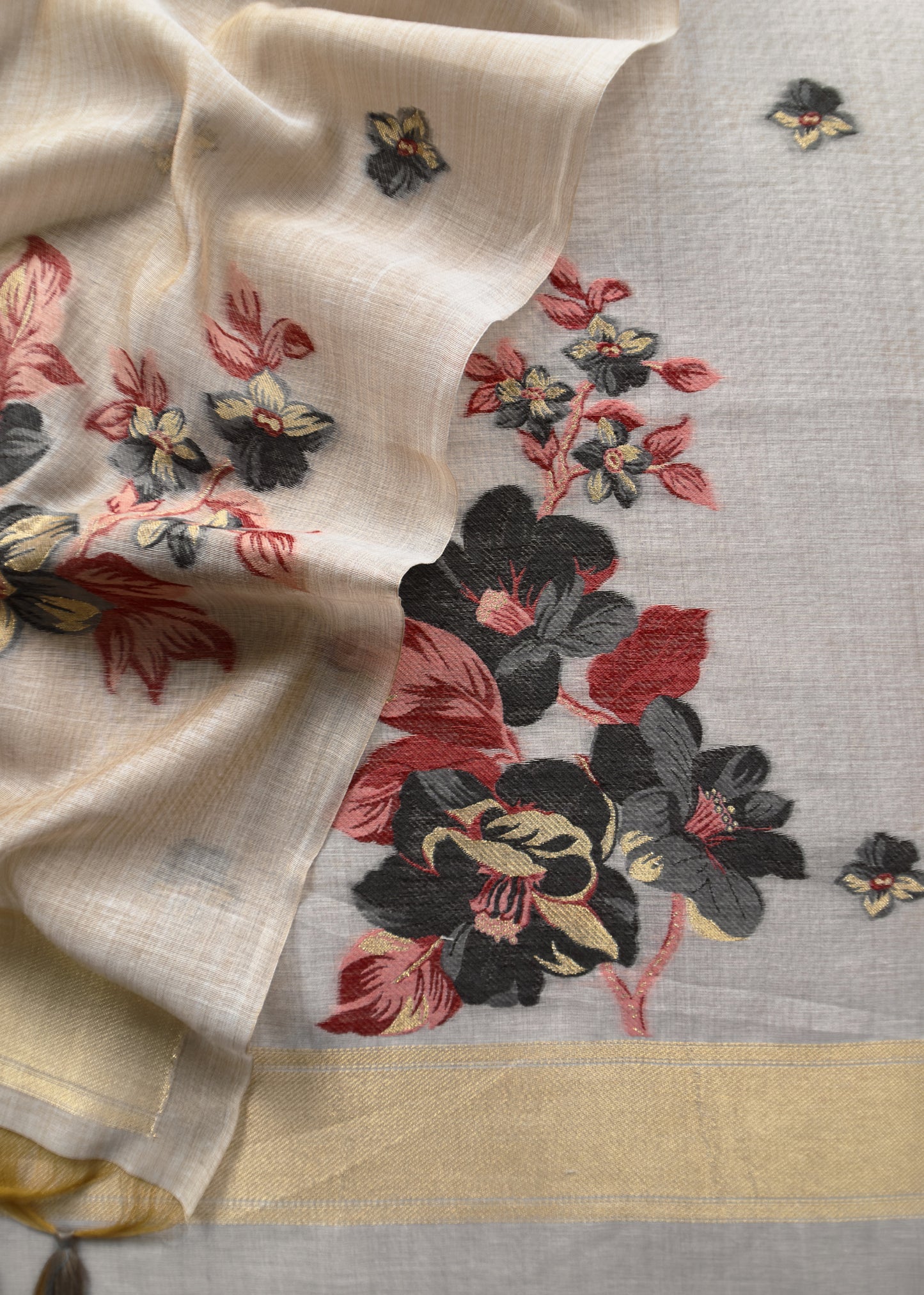 linen chanderi suit with jamdani weaving