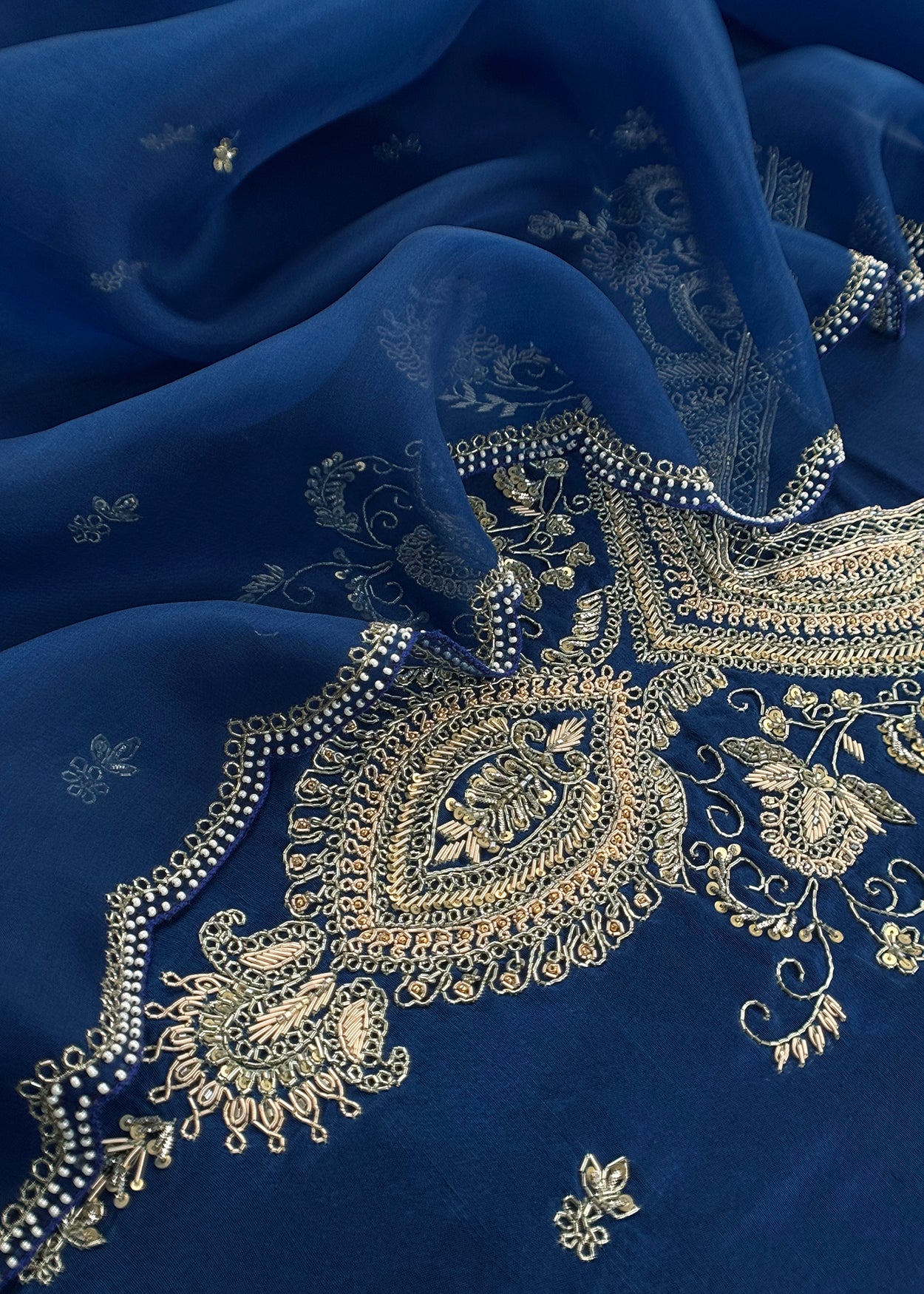 Luxury dupion silk suit with dori dabka zardosi handwork