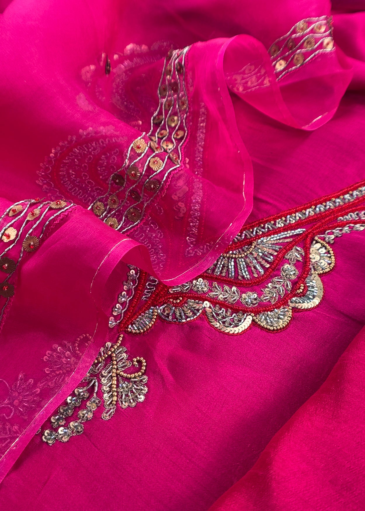 Luxury dupion silk suit with dori dabka zardosi handwork
