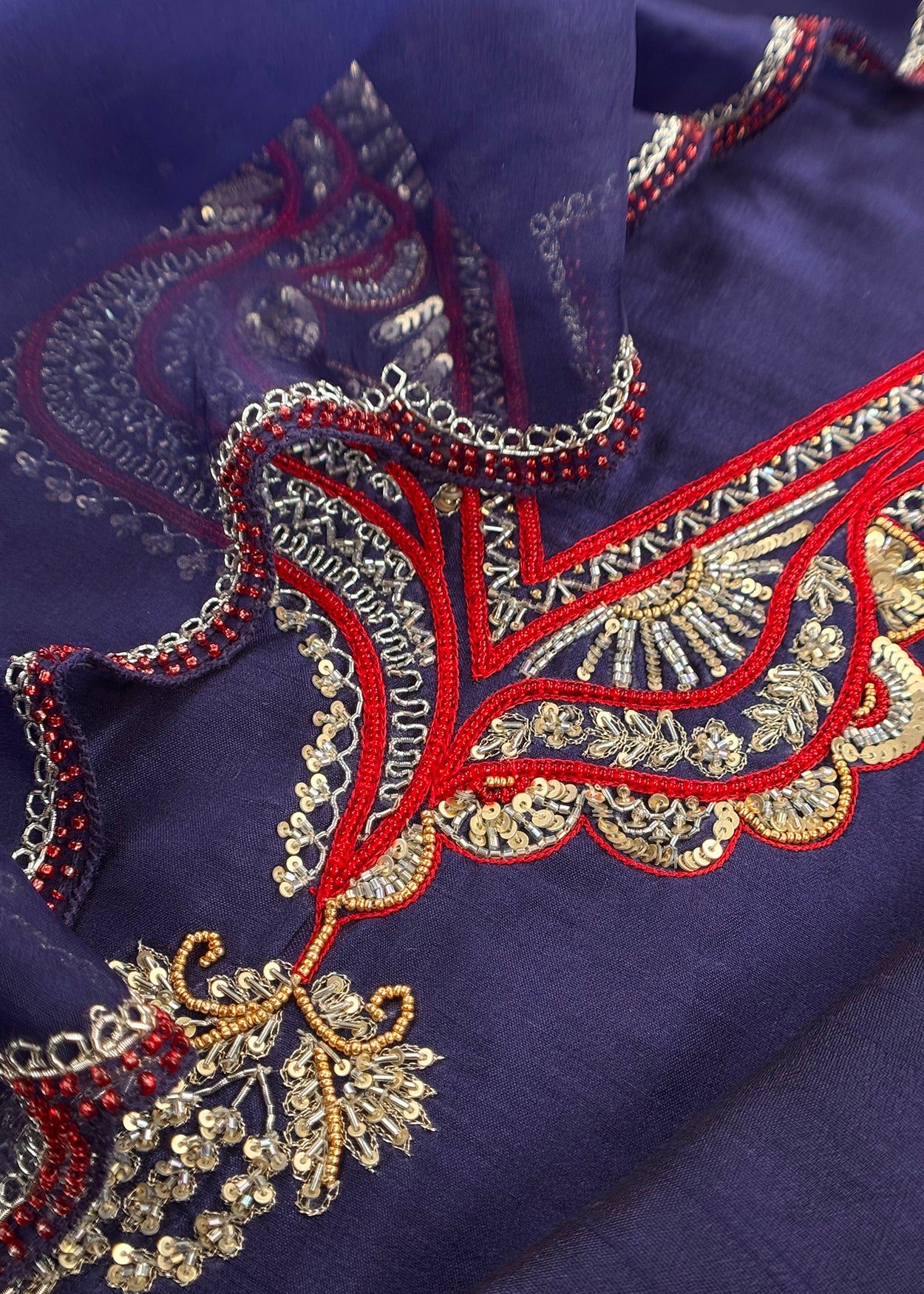 Luxury dupion silk suit with dori dabka zardosi handwork