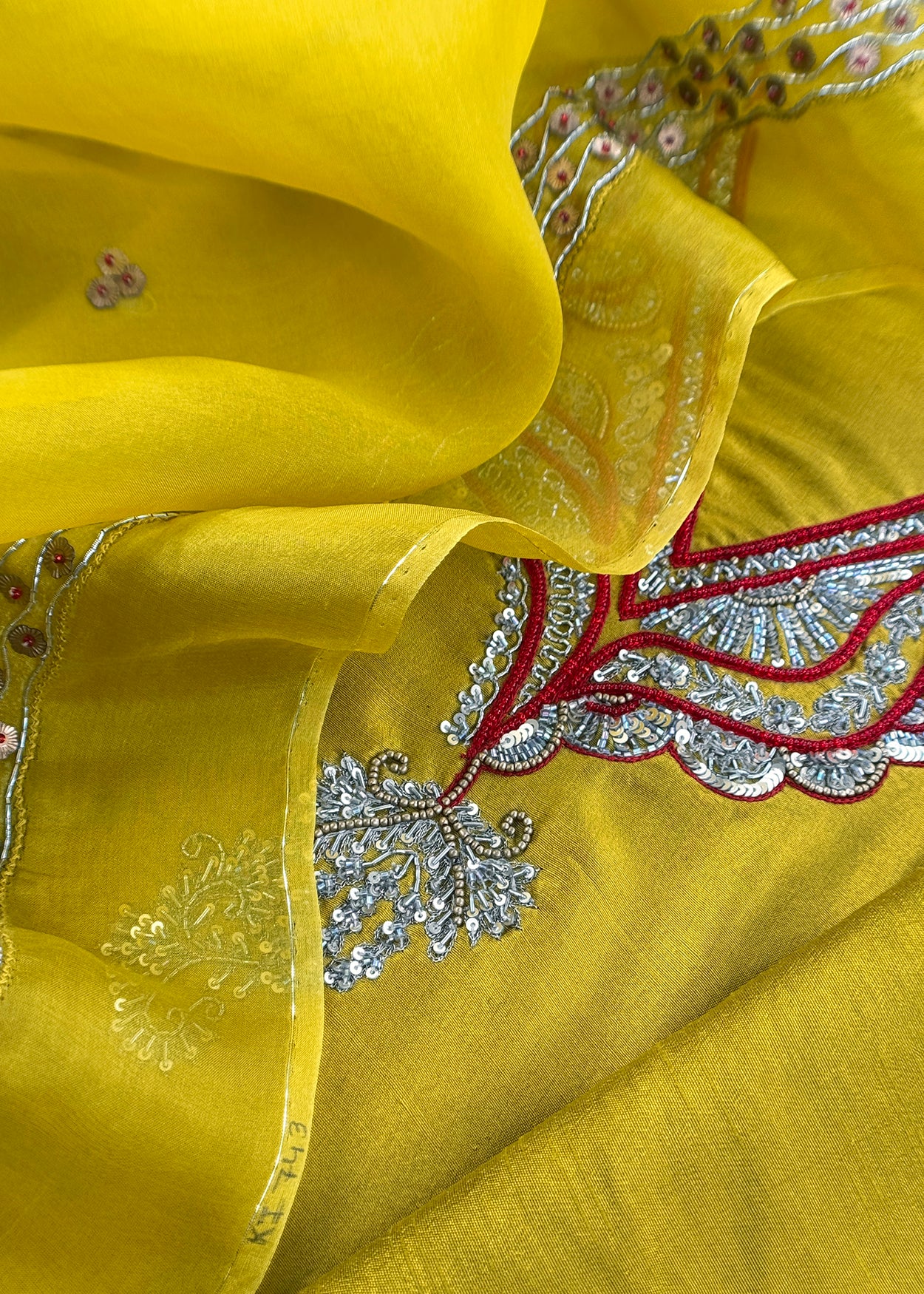 Luxe Lemon Yellow Dupion Silk Kurta and Kora Silk Dupatta With Handwork