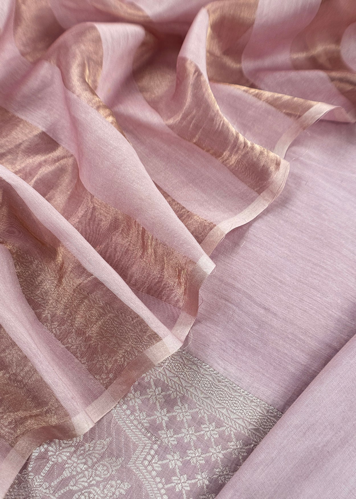 Peach Pure Banarasi Silk Suit With Zari Weaving