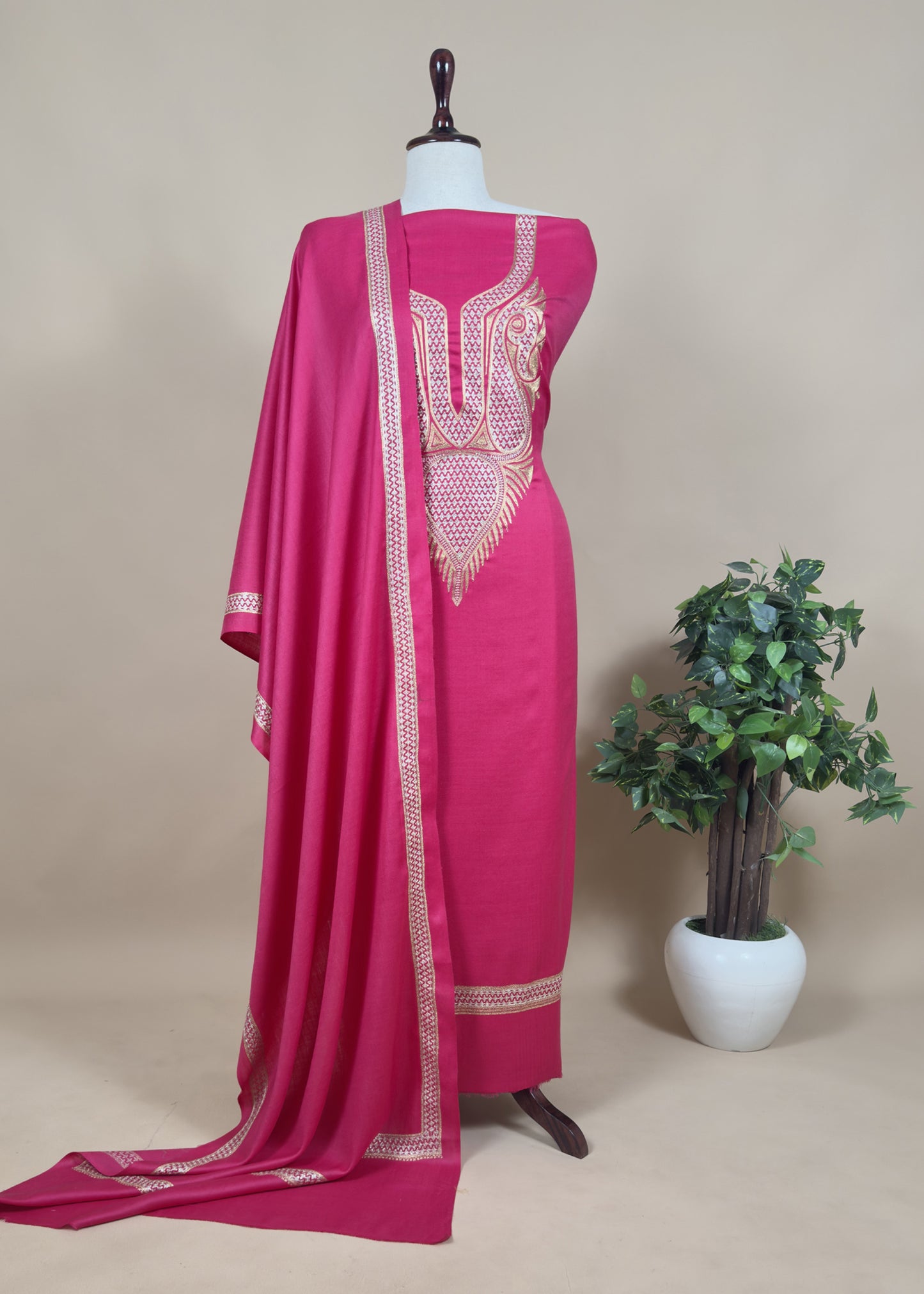 Black Unstitched Woolen Suit With Aari Zari Embroidery work
