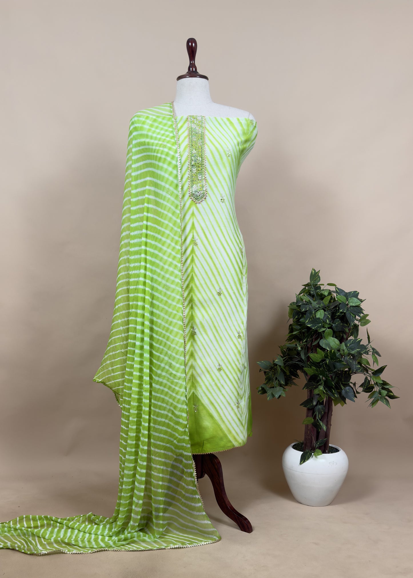 Blue Tie And Dye Leheriya Pure Chanderi Dupatta Suit With Gotapatti And Handwork