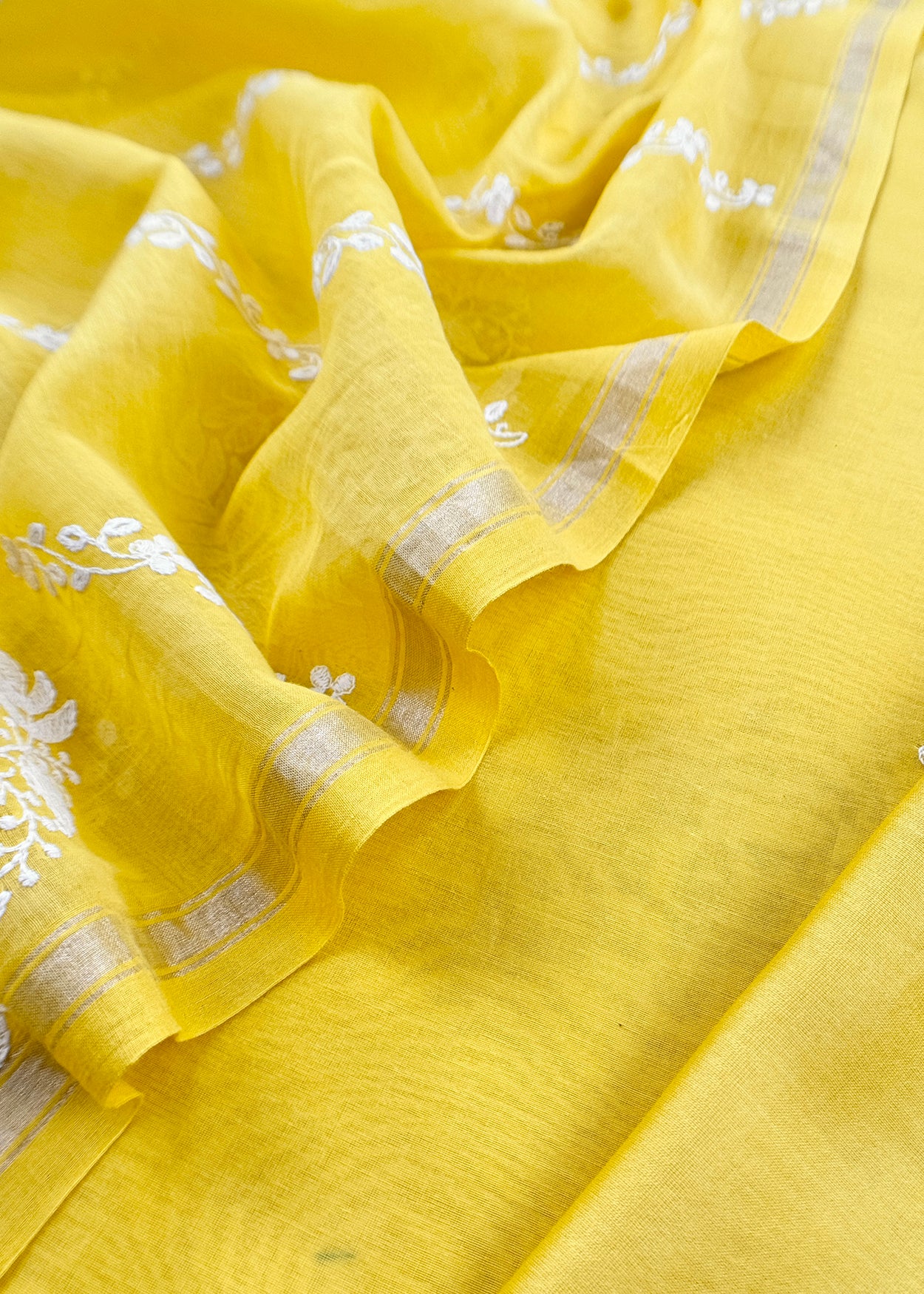 Yellow Pure Mul Cotton Suit Beautiful Floral Embroidery