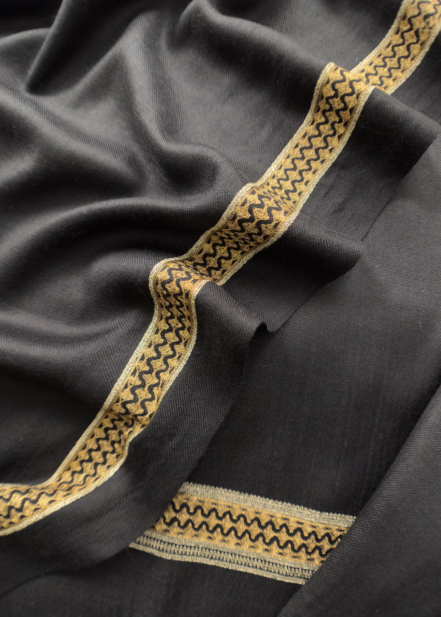 Black Unstitched Woolen Suit With Aari Zari Embroidery work