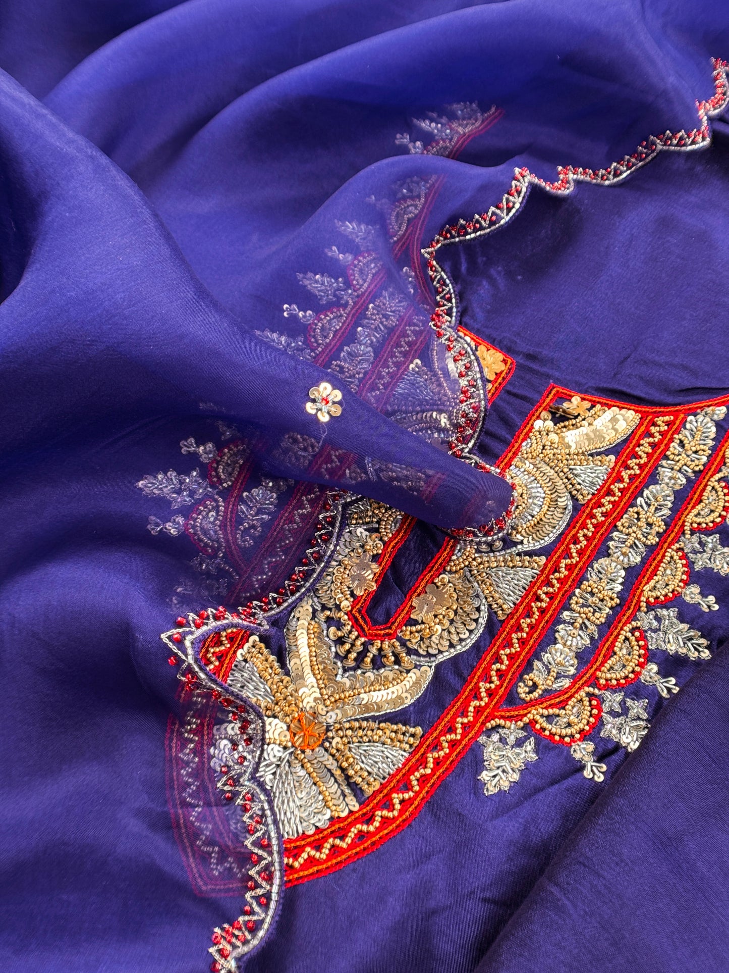 Luxe Royal Blue Dupion Silk Kurta and Kora Silk Dupatta With Handwork