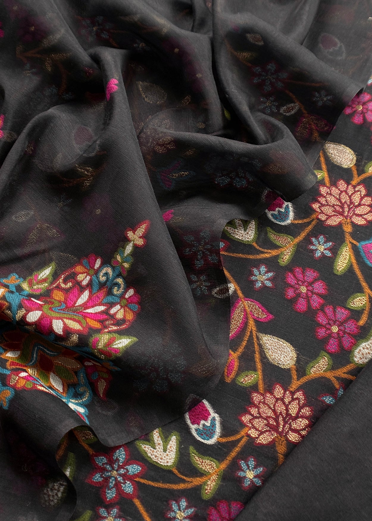 Black Linen Chanderi Suit With Jamdani Weaving