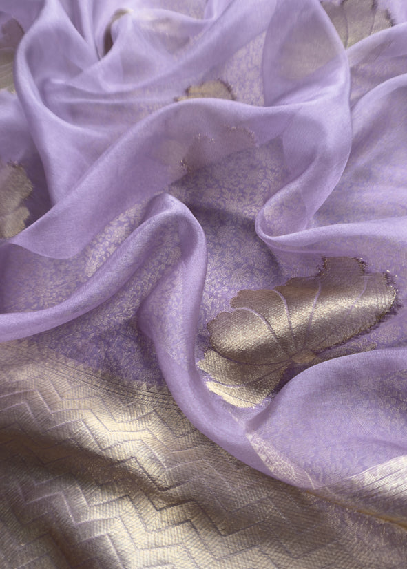 Purple Banarasi Silk Brocade Suit With Organza Dupatta