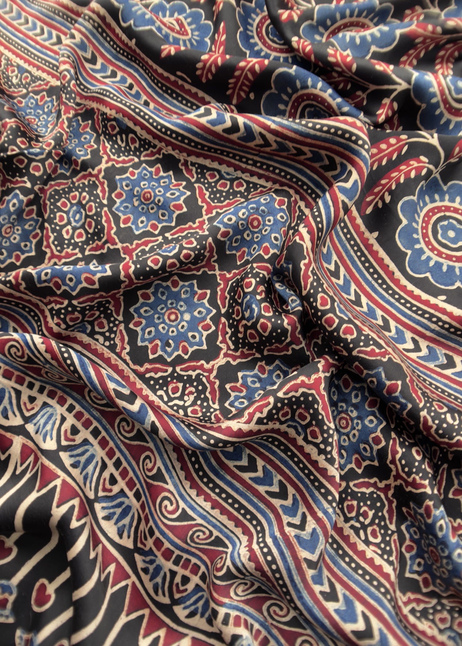 Buy Unstitched Ajrakh Modal Silk Suits