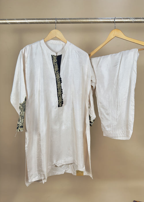 Digital Print Stitched Cord Set On Embroidered Neckline And Sleeves