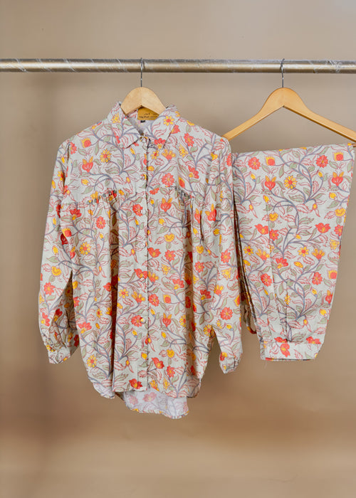 Digital Print Stitched Cord Set In Muslin
