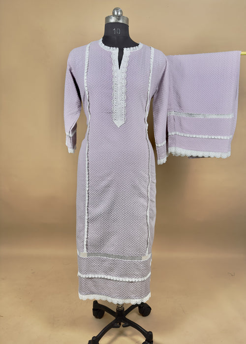 Purple Cord Set In Cotton With Embroidery And Laces