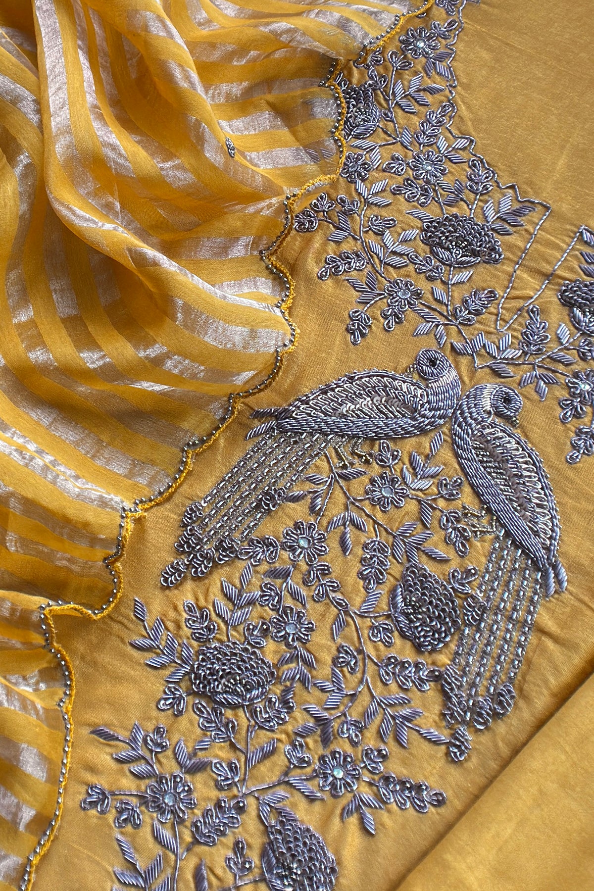 Yellow Pure Silk Suit With Tissue Silk Dupatta