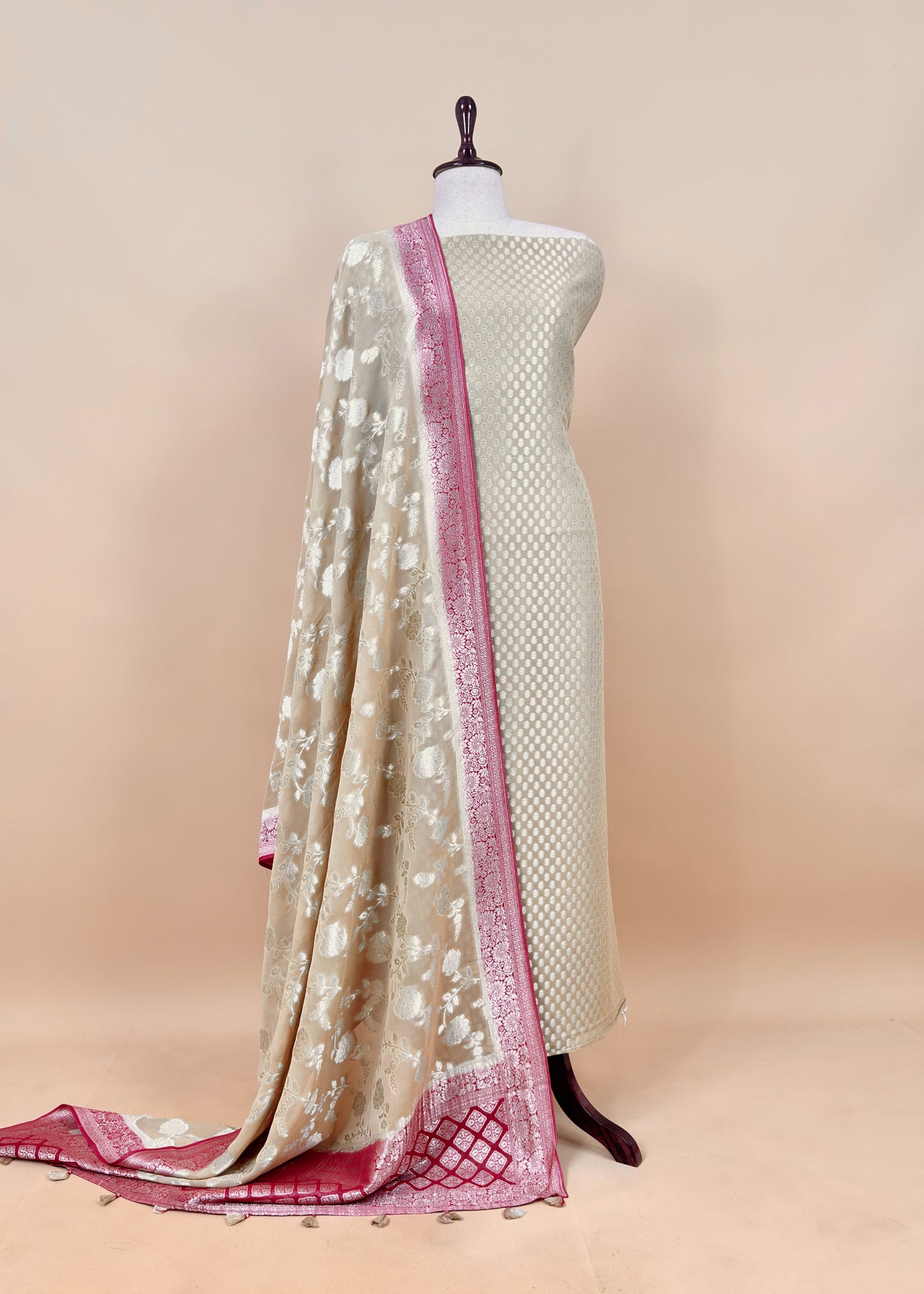 Blue Handloom Khadi Weaving Unstitched Suit In Georgette