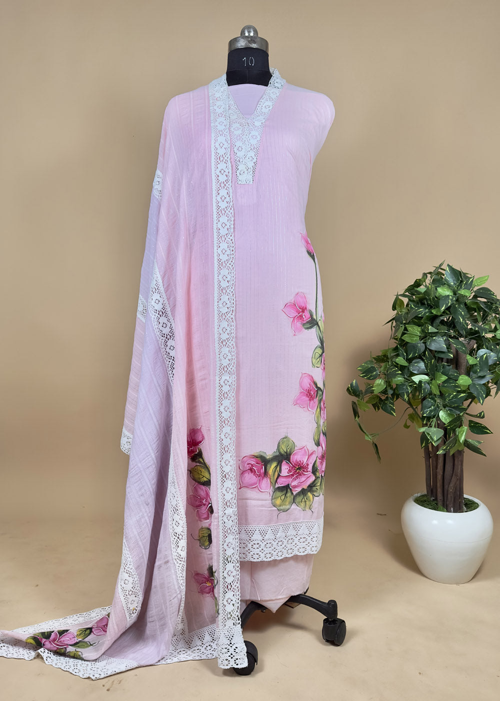Pink Unstitched Pakistani Suit In Mulmul Cotton