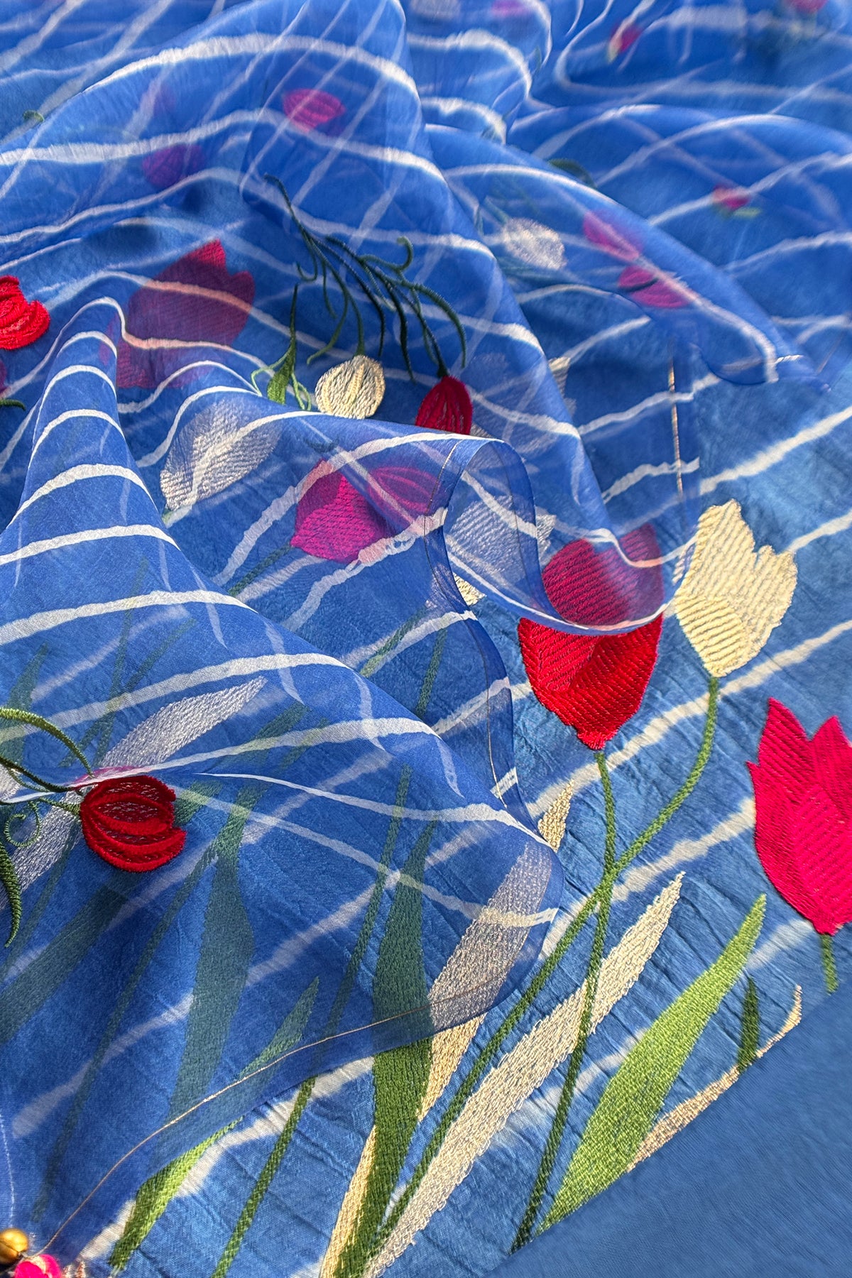 Blue Handloom silk Suit with Floral Embroidered