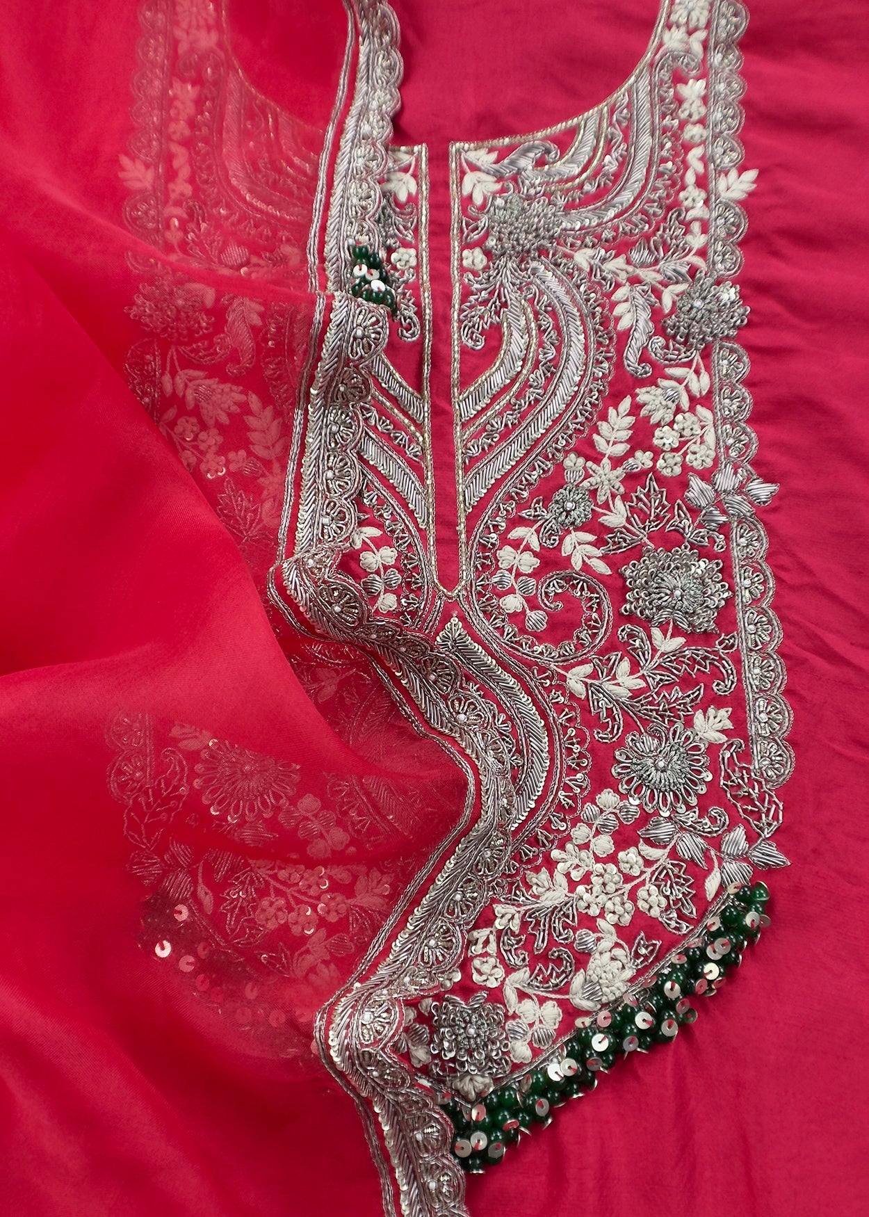 Red Luxe Handloom Raw Silk Kurta and Kora Silk Dupatta With Handwork