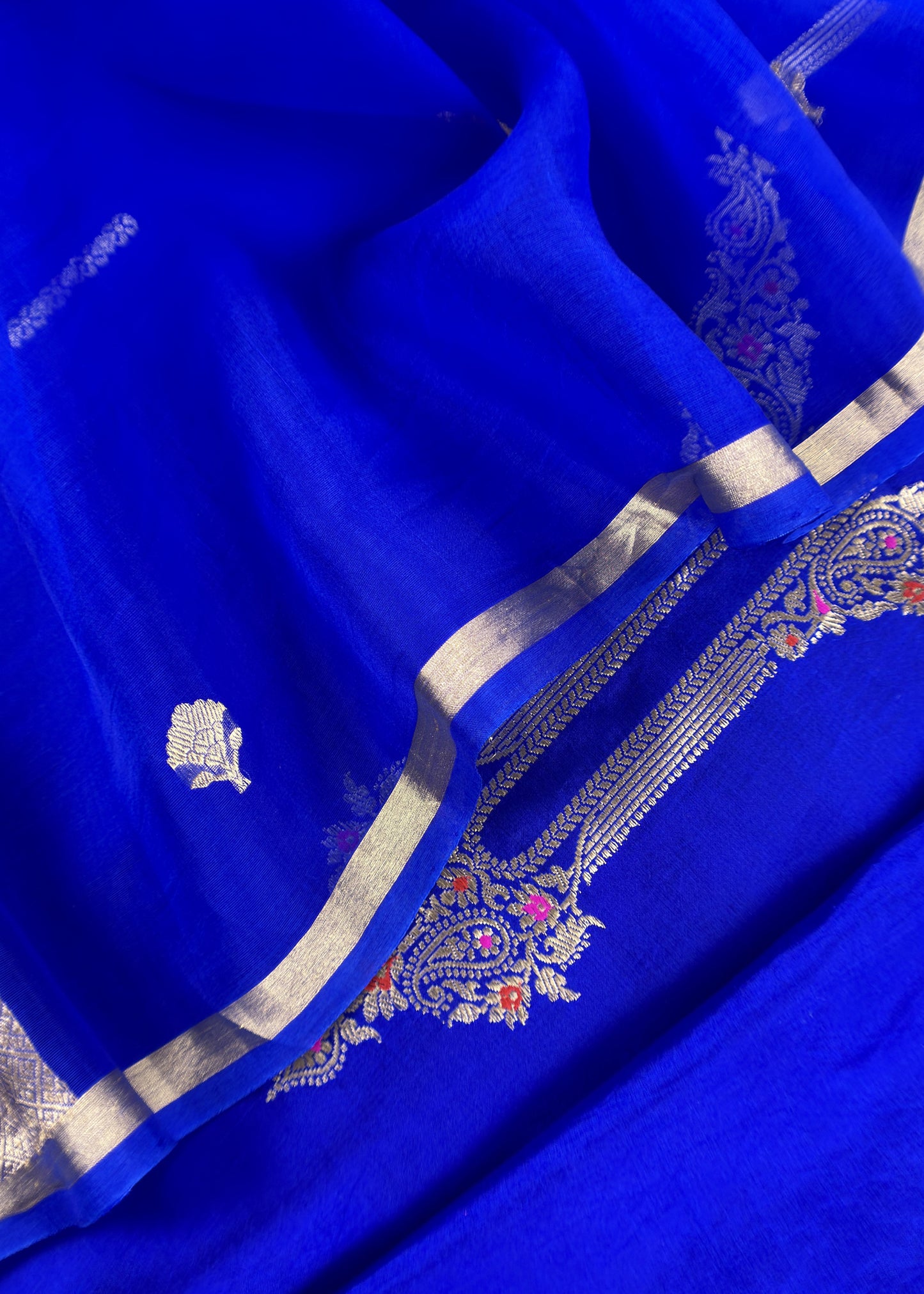 Sapphire Blue Handloom Silk Kurta And Kora Silk Dupatta with Kadwa weaving
