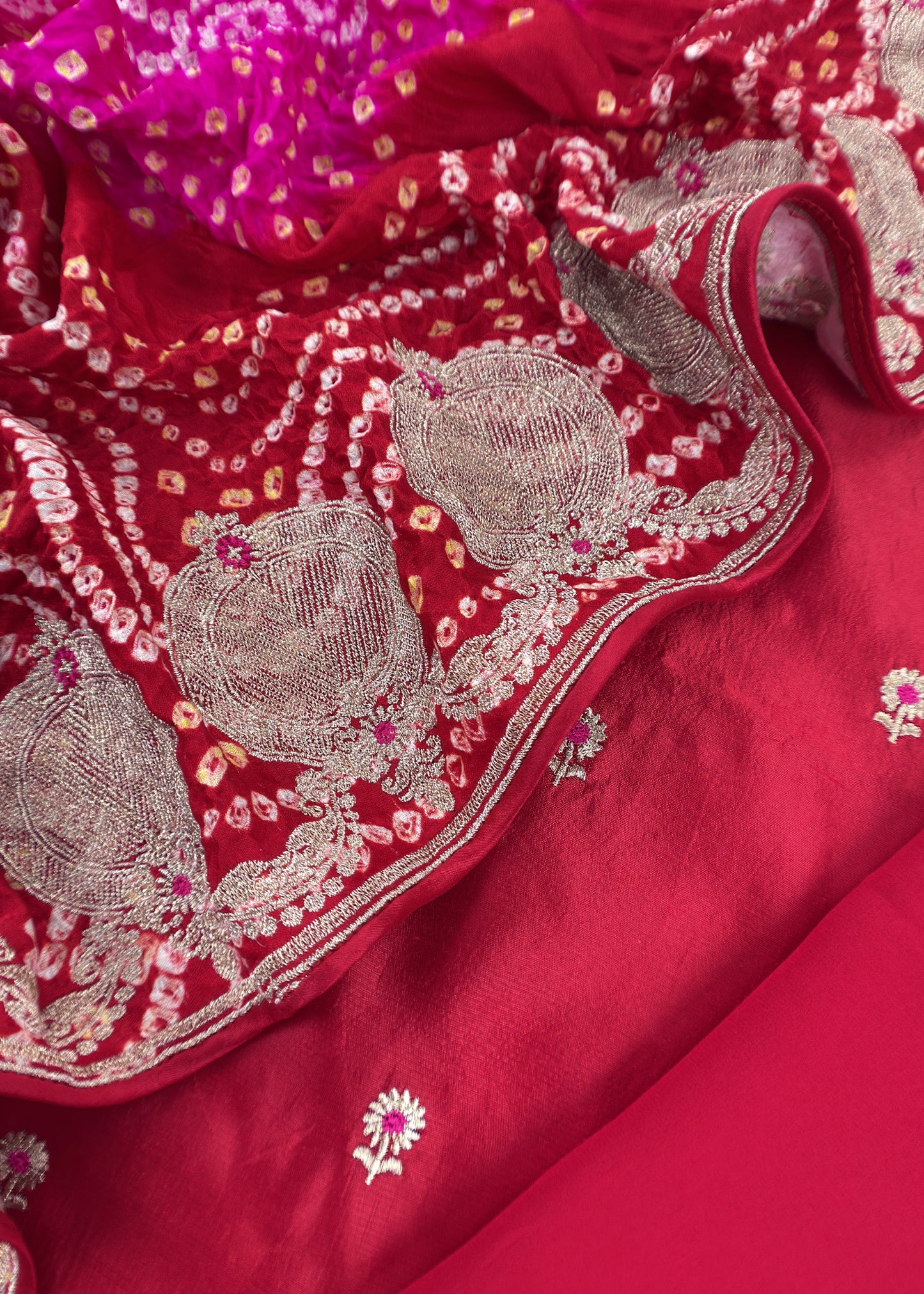 Red Bride and Baraat Red Handloom Silk Kurta and Bandhani Gajji Silk dupatta with Embroidery