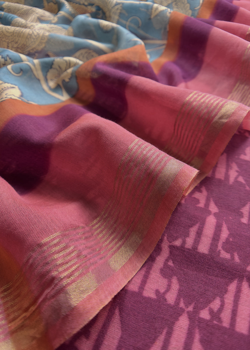 Wine Hand Blocked Maheshwari Silk Suit With And Kalamkari Dupatta