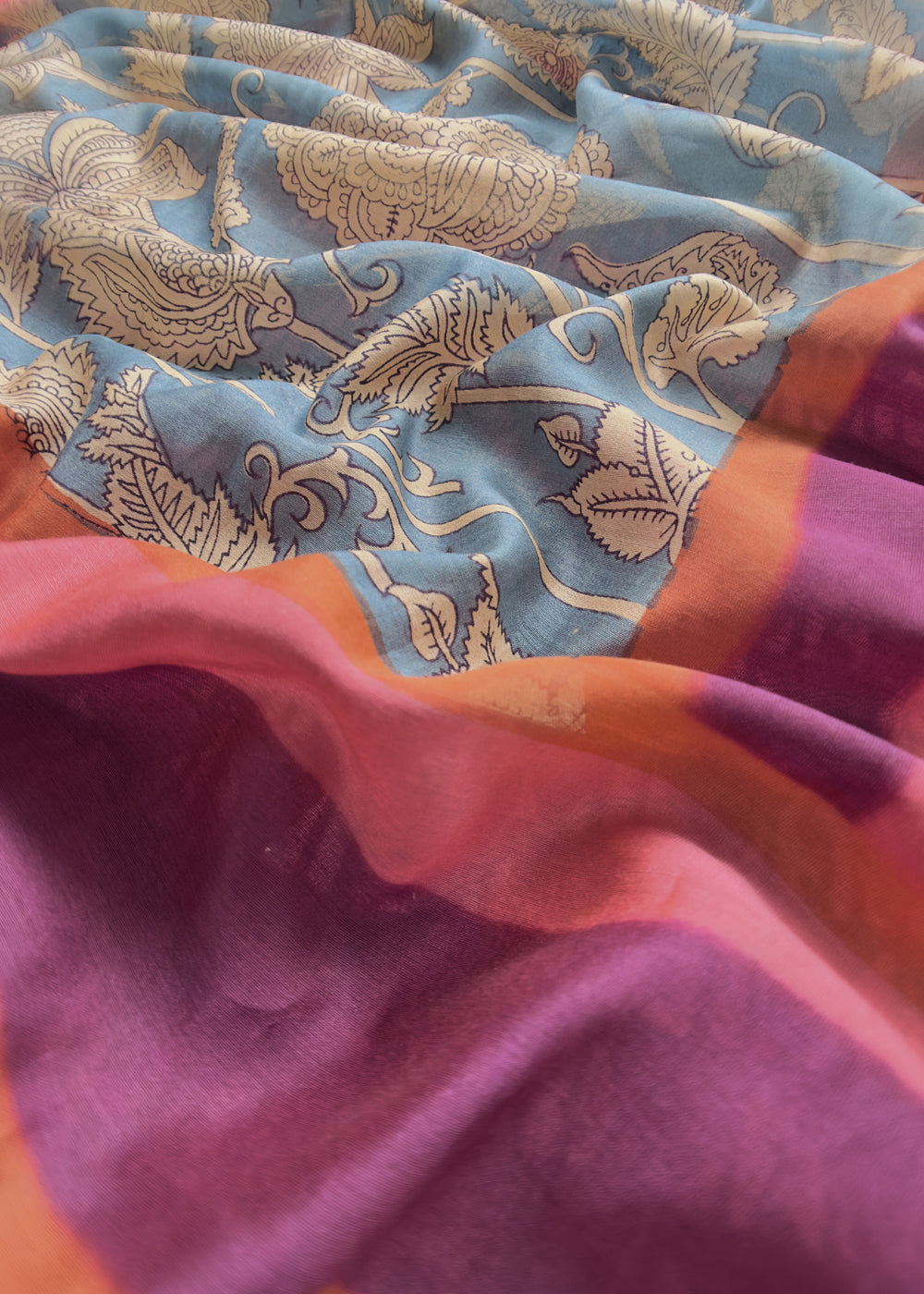 Wine Hand Blocked Maheshwari Silk Suit With And Kalamkari Dupatta