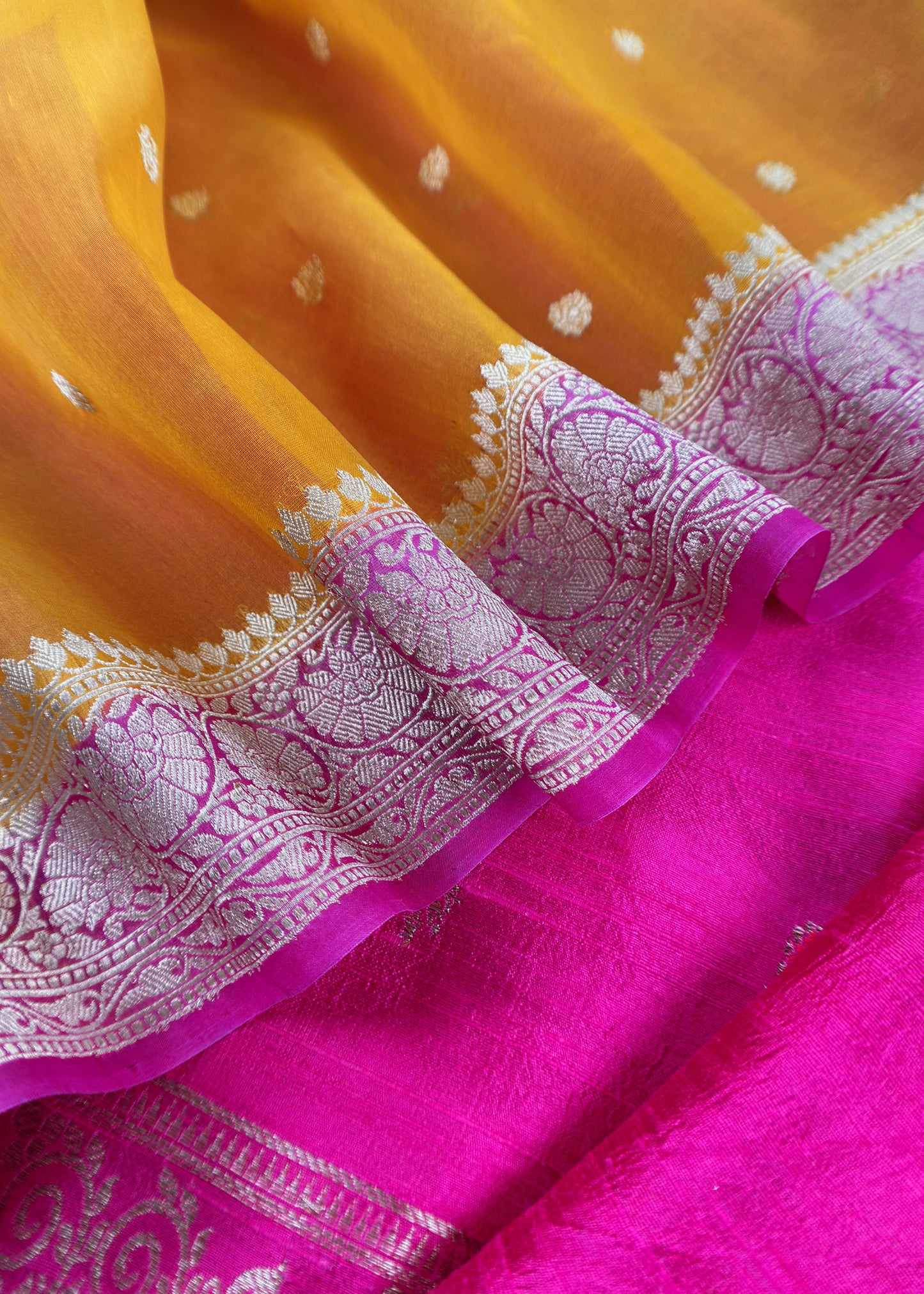 Green and Pink Handloom Raw Silk Suit With Kora Silk Dupatta