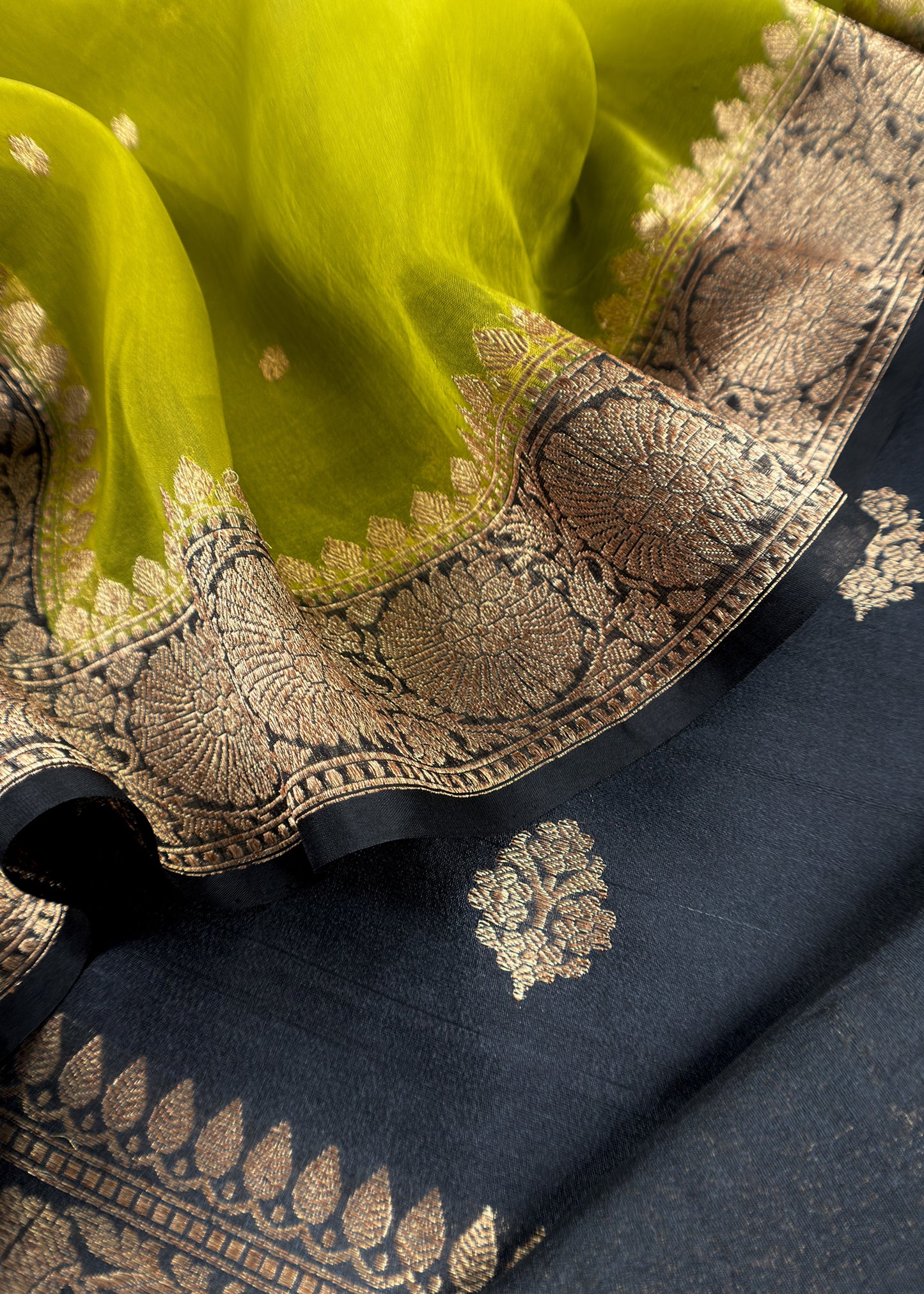 Black and Green Handloom Raw Silk Suit With Kora Silk Dupatta