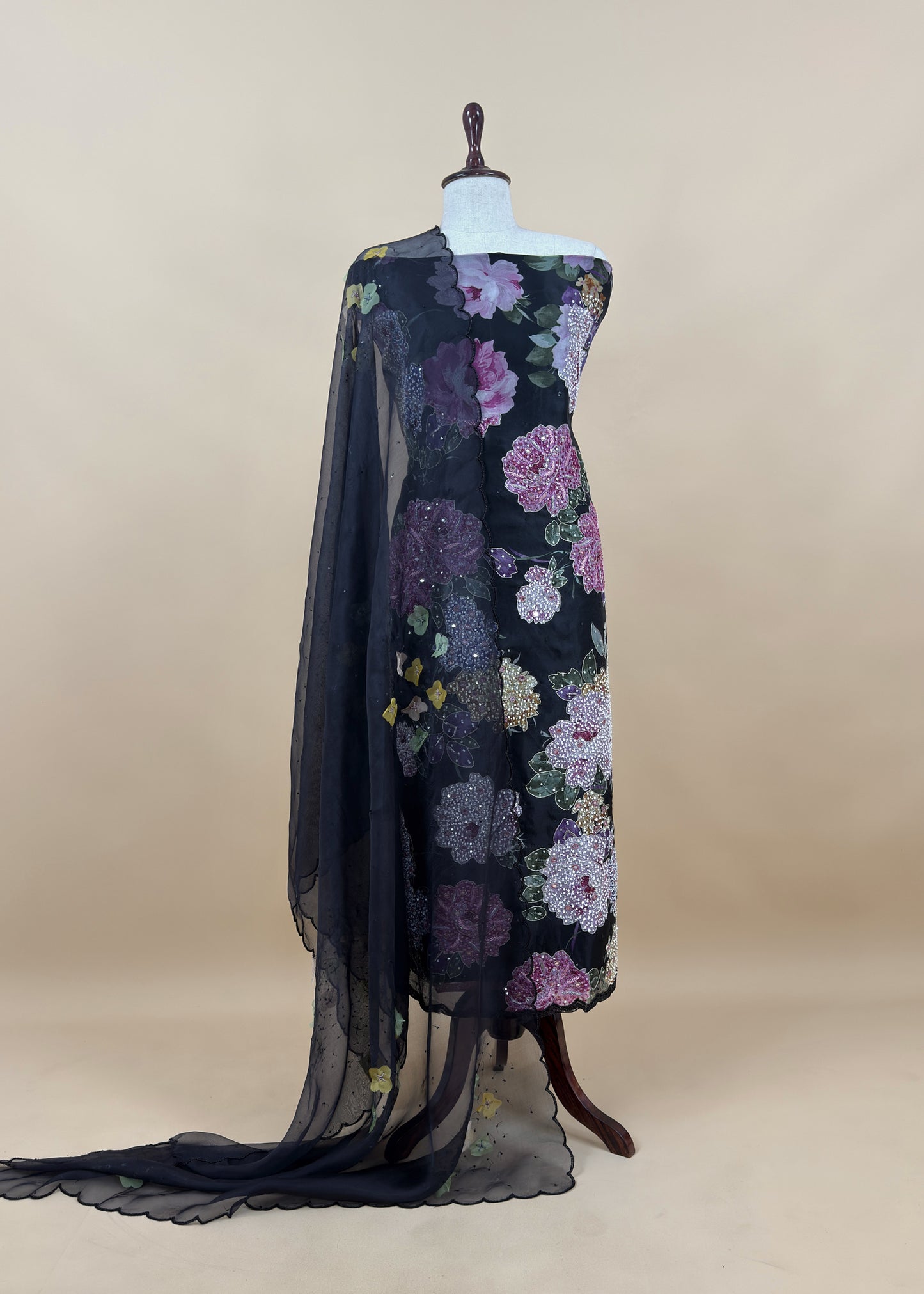 Black Pure Organza Unstitched Suit With Dupatta