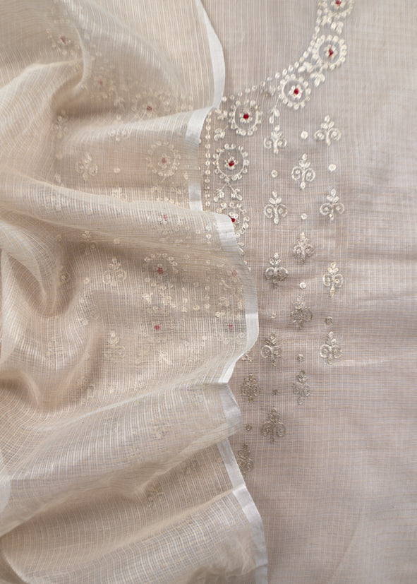 Kota Doria Dupatta Suit With Pitta Work
