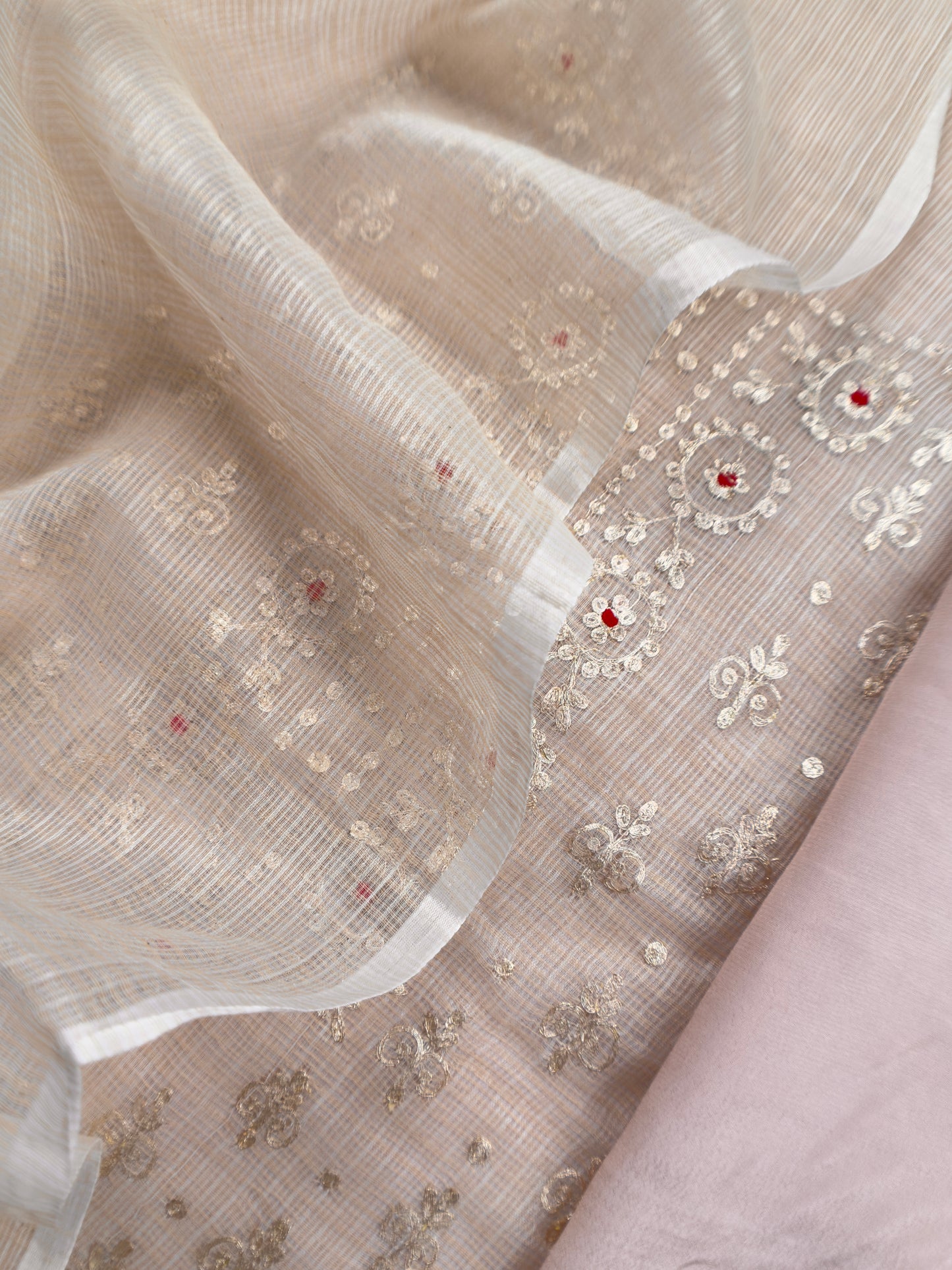 Kota Doria Dupatta Suit With Pitta Work