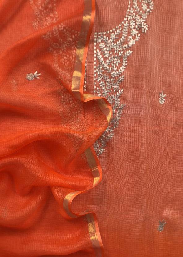 Orange Gotta Patti Embroidered Kota Doria Suit