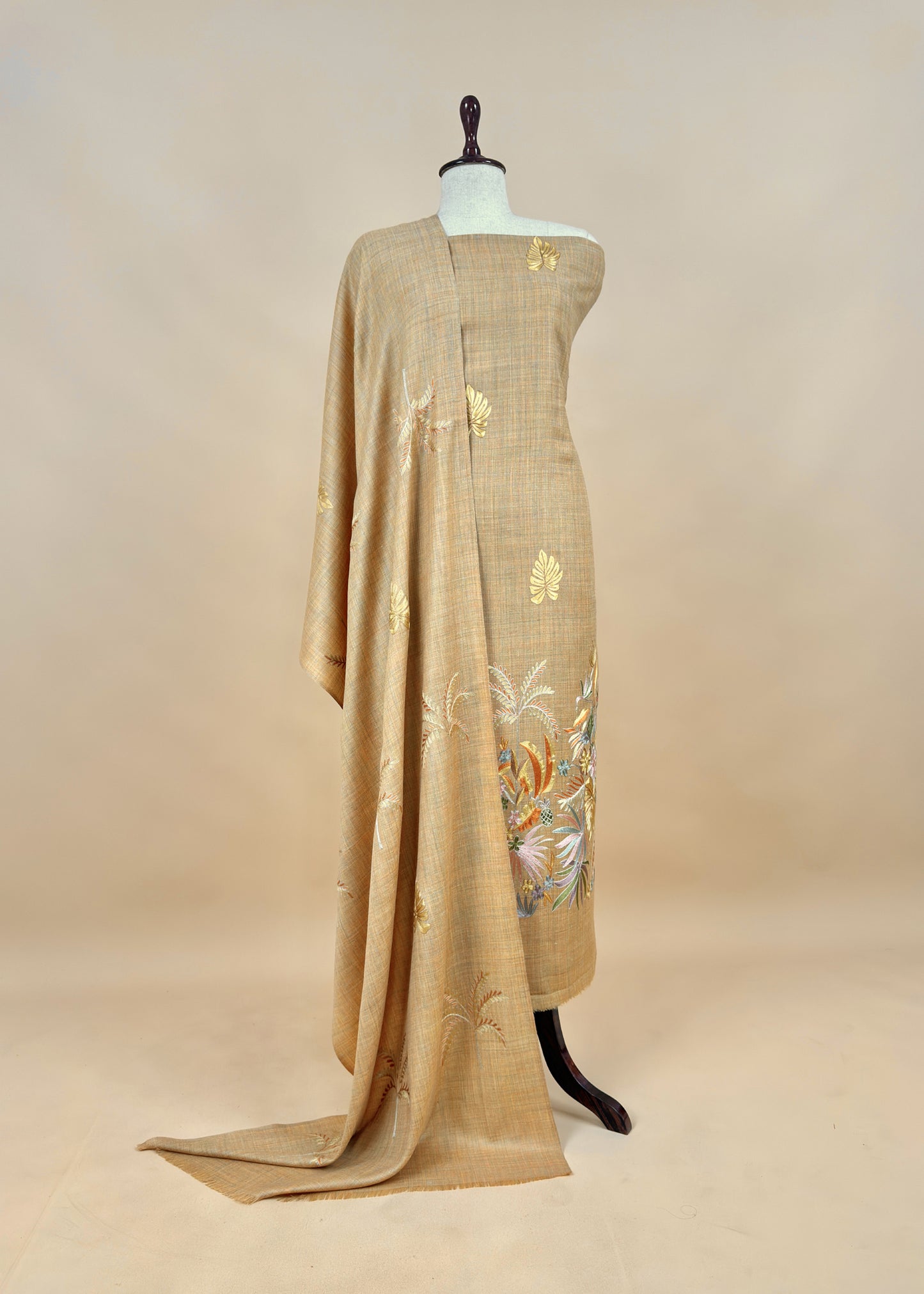 Yellow Unstitched Woolen Suit With Aari Embroidery Work