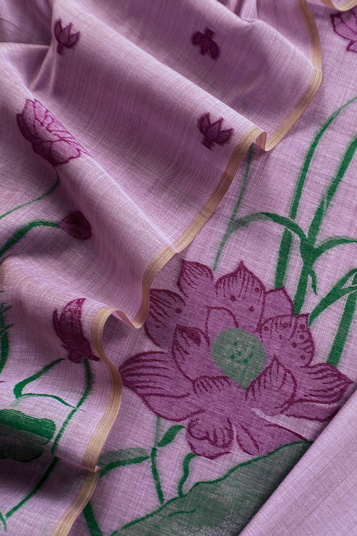 Lavender Linen Chanderi Suit With Jamdani Weaving
