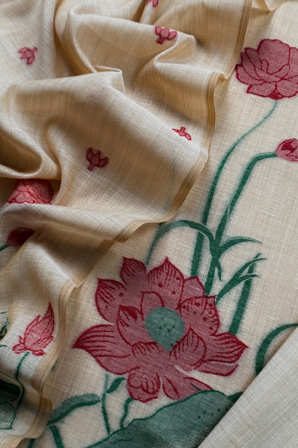 Begie Linen Chanderi Suit With Jamdani Weaving
