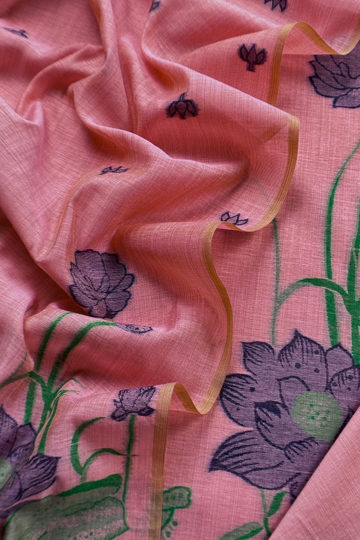 Pink Linen Chanderi Suit With Jamdani Weaving