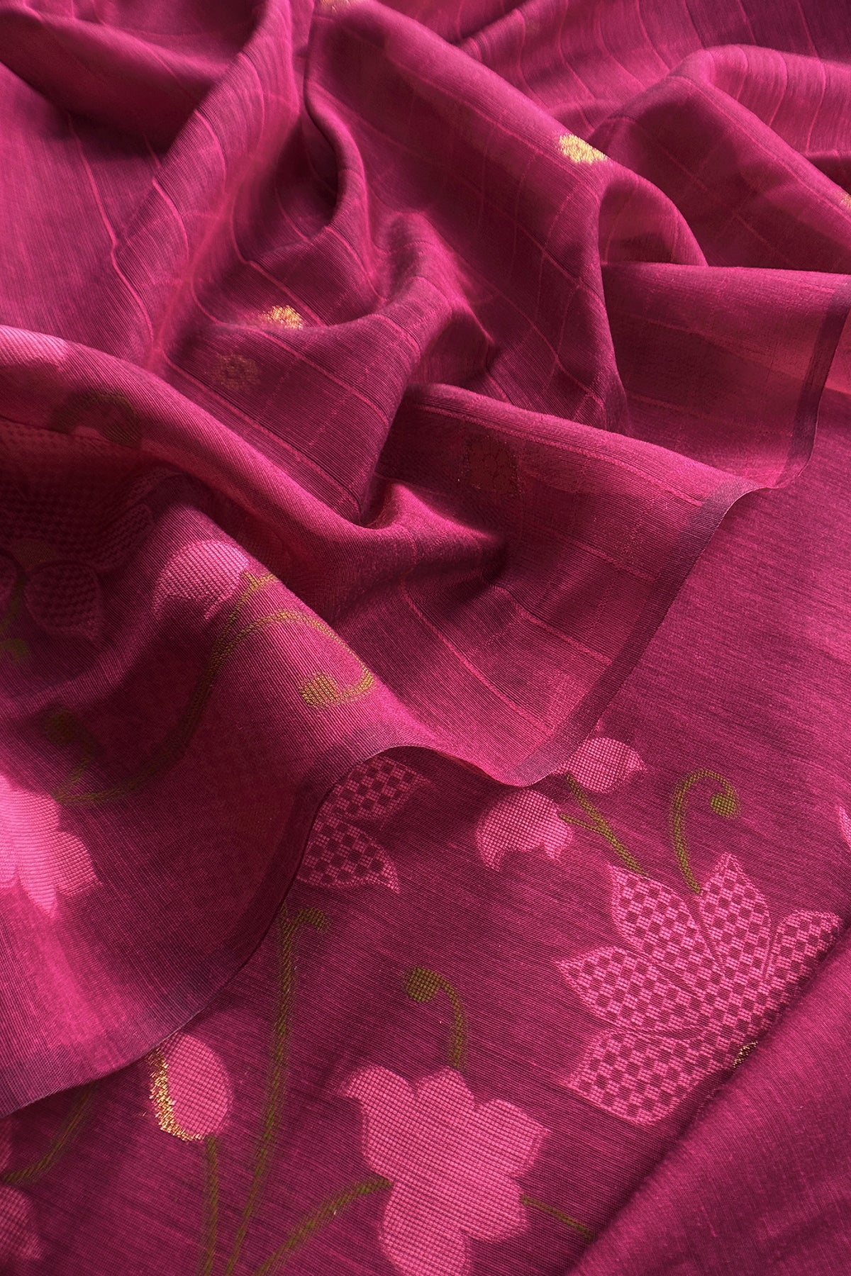 Pink Chanderi Linen Suit With Jamdani Weaving