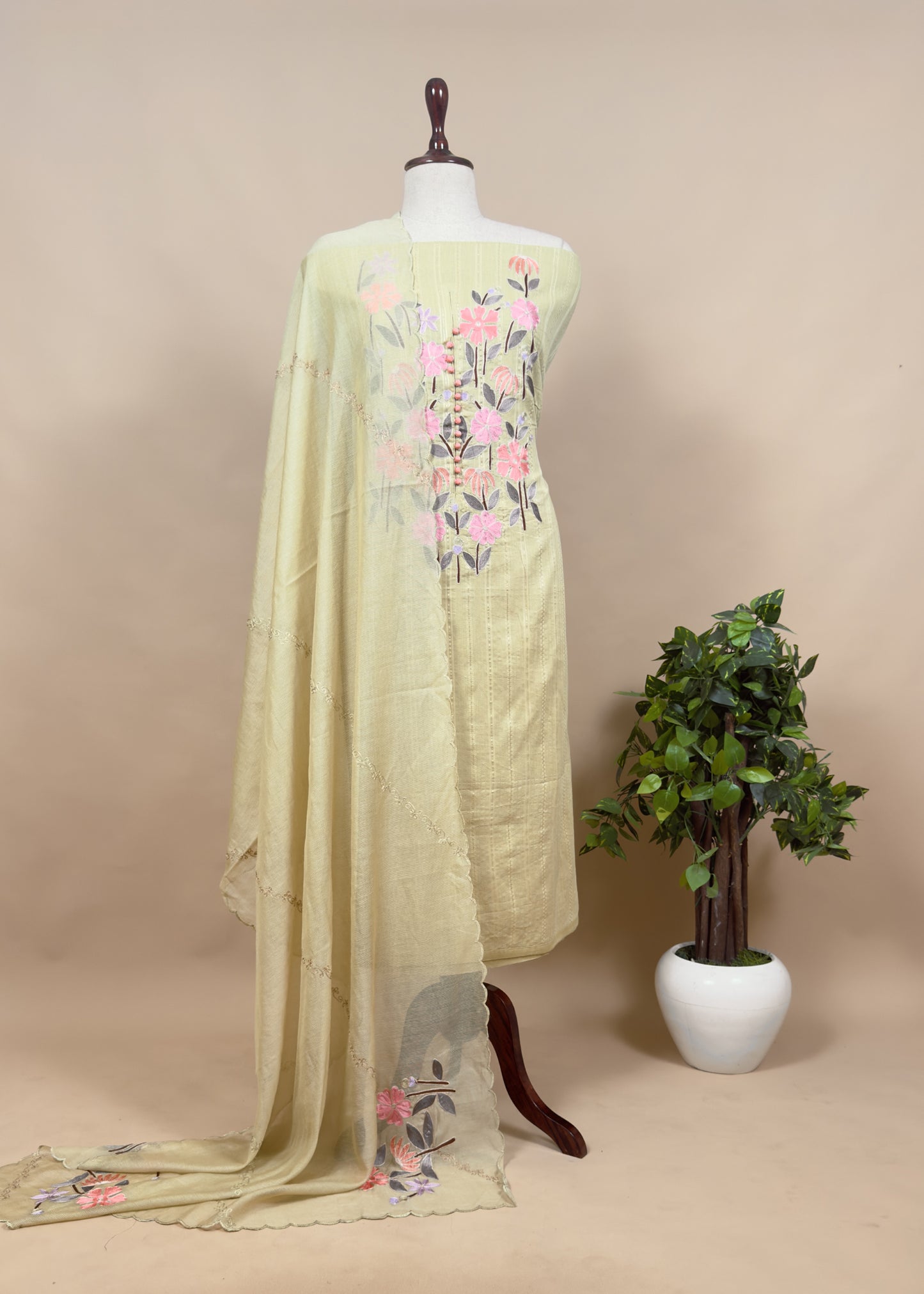 Embroidered Unstiched Cotton Suit With Kota Dupatta