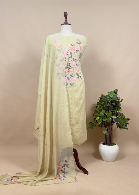Embroidered Unstiched Cotton Suit With Kota Dupatta