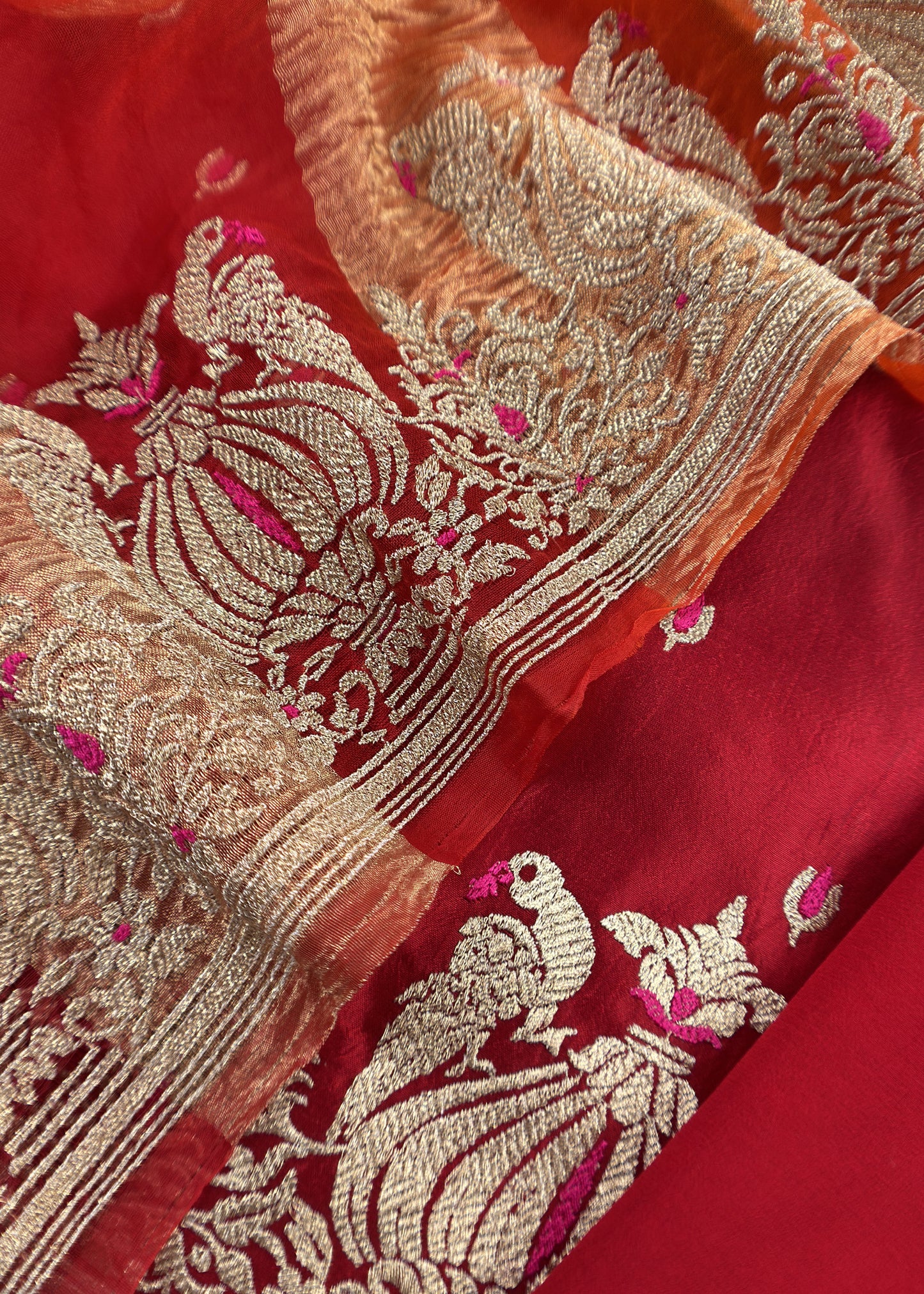 Royal Maroon Tyohar luxe Mor Pure Kora Silk Kurta With Double Panel Crushed Tissue Dupatta