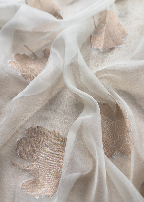 White Banarasi Silk Brocade Suit With Organza Dupatta