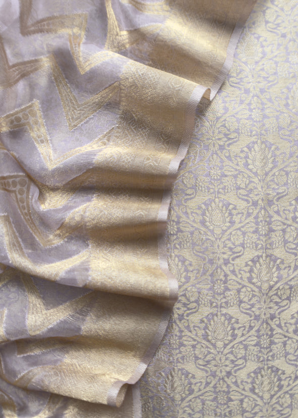 Purple Banarasi Silk Brocade Suit With Organza Dupatta