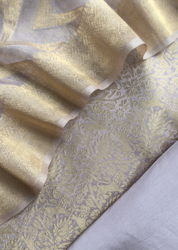 Purple Banarasi Silk Brocade Suit With Organza Dupatta