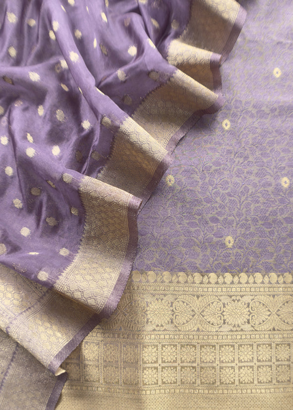 Banarasi Silk Brocade Suit With Organza Dupatta