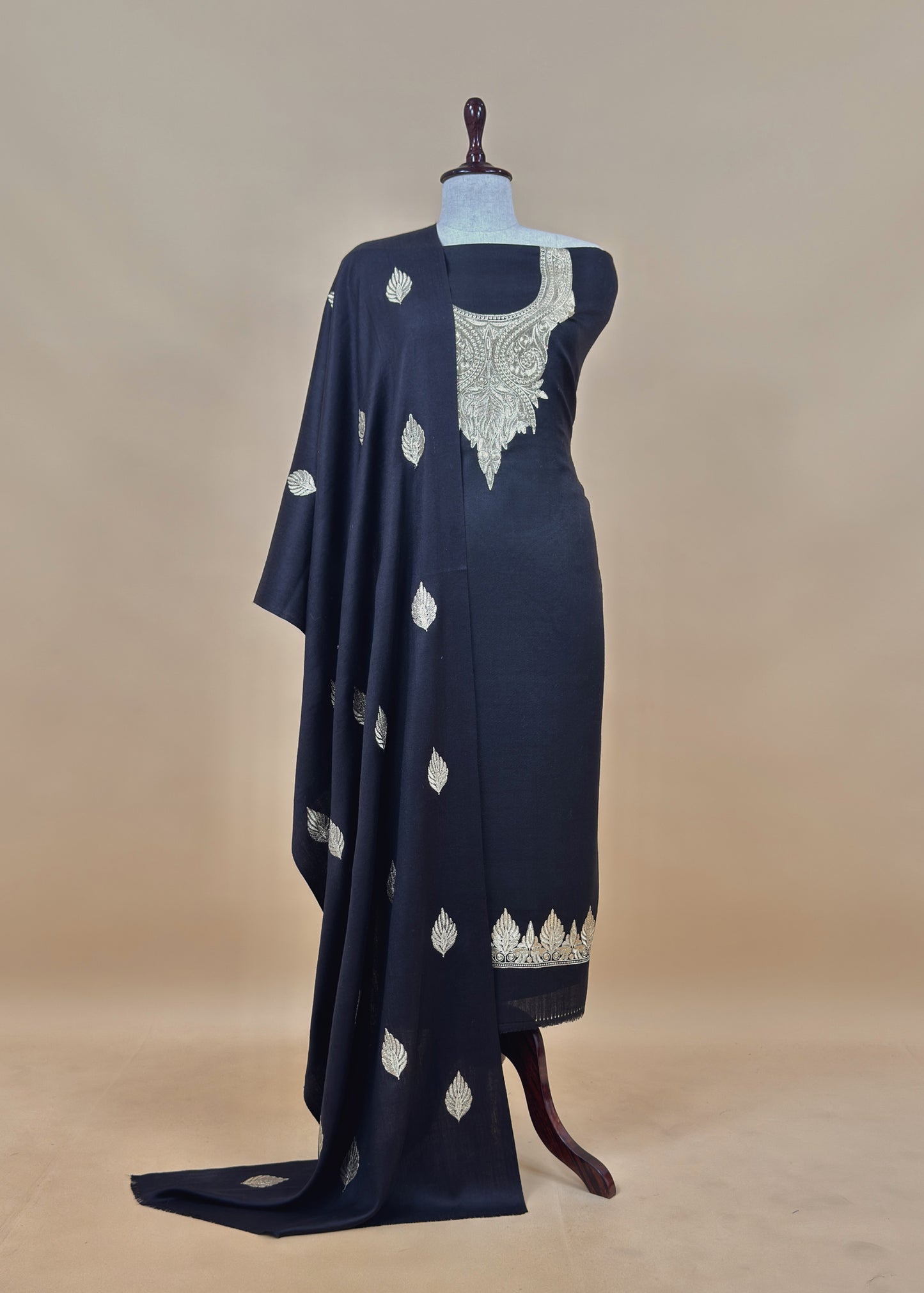 Pastel Green Woolen Unstitched Suit With Aari Zari Embroidery