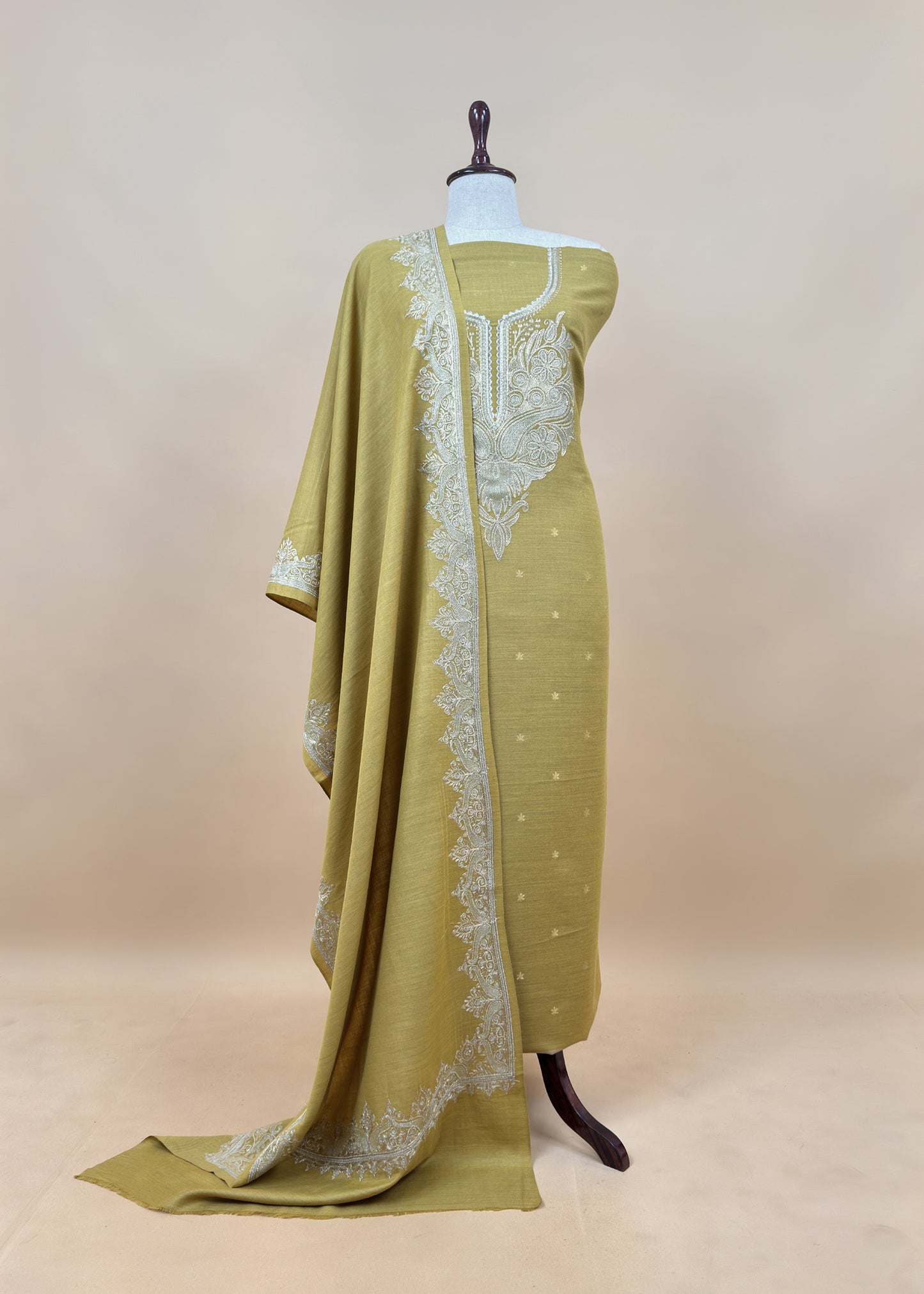 Gery Woolen Suit With Aari Embroidery